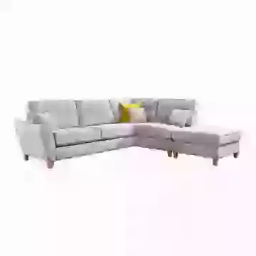 Large Wooden Legged Fabric Corner Sofa with Footstool